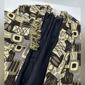 Vintage Fred Rotchschild Fringed Geometric 3/4 Sleeve Long Coat Women’s Sz S/M